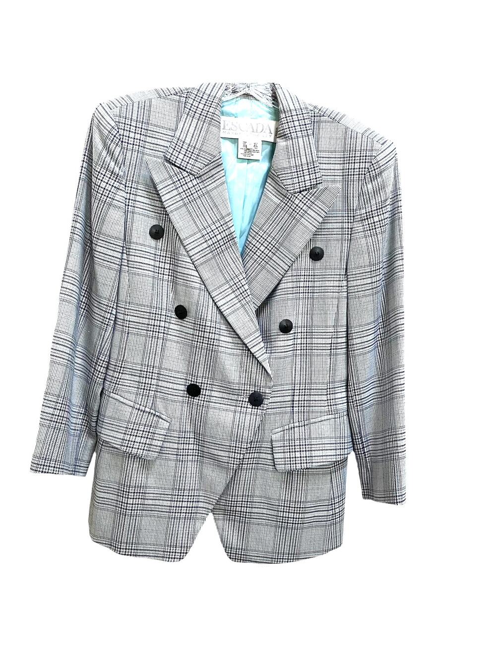 Vintage Escada Margaretha Ley wool silk plaid double breasted blazer